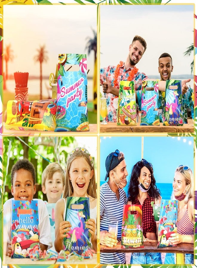 Perthlin 150 Pieces Luau Hawaiian Gift Bags for Kids Summer Tropical Party Favor Hawaiian Goodie Aloha Flamingo Plastic Treat Bags with Handles for Summer Goody Gift Party Supplies, 6 Styles - Image 5